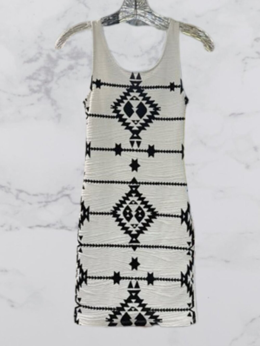 Divided H&M Sleeveless White & Black Aztec Print Bodycon Dress Size XS